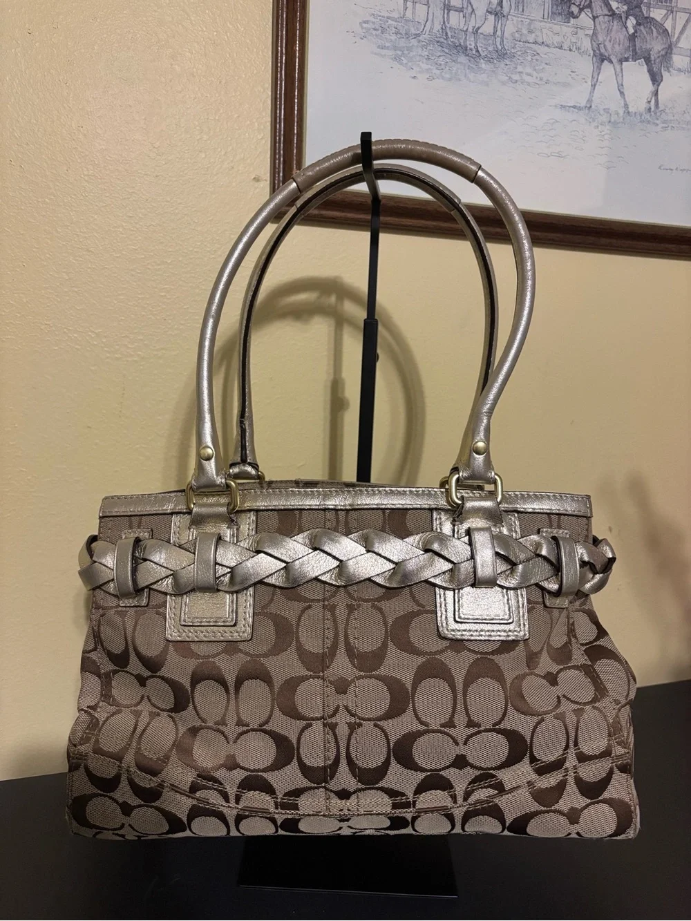 COACH CANVAS/LEATHER SHOULDER HAND BAG SZ 11'X8'X3' F13065